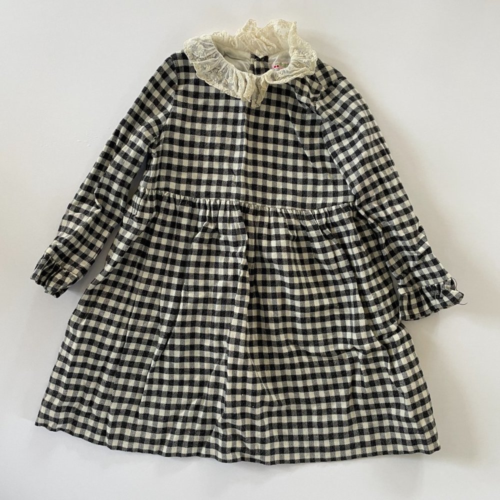 NWOT Bonpoint Brushed Cotton Gingham Check Dress With Lace Collar:
